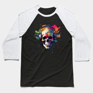 Skull Explosion Colorful Paint Cloud Graffiti Street Art Baseball T-Shirt